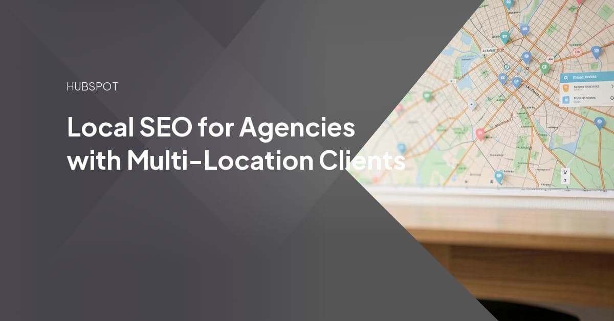 Multiple location pins on a map interface surrounded by review-star icons and business profile cards, representing an agency managing local SEO across many client locations at once