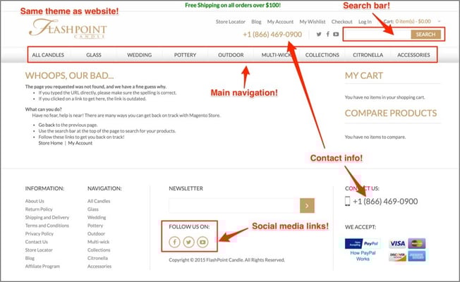 Include key navigation options on your 404 page.