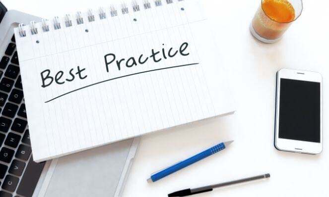 A notebook with text that reads 'Best Practice'.