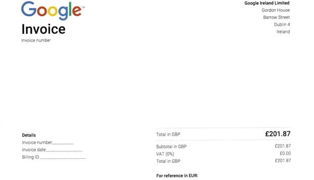Google ads invoice