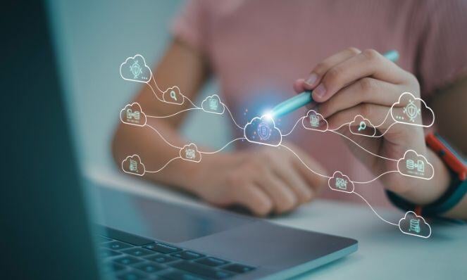 Woman working on her laptop.
