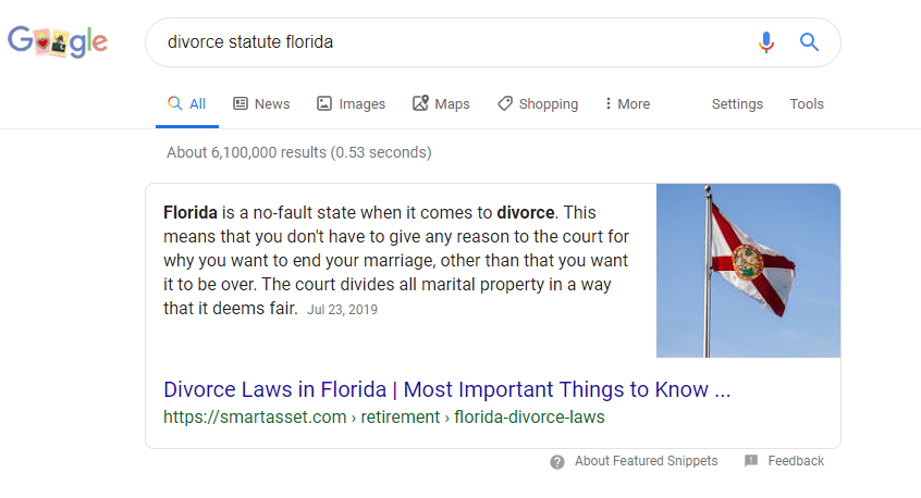 Featured snippet example in Google search results